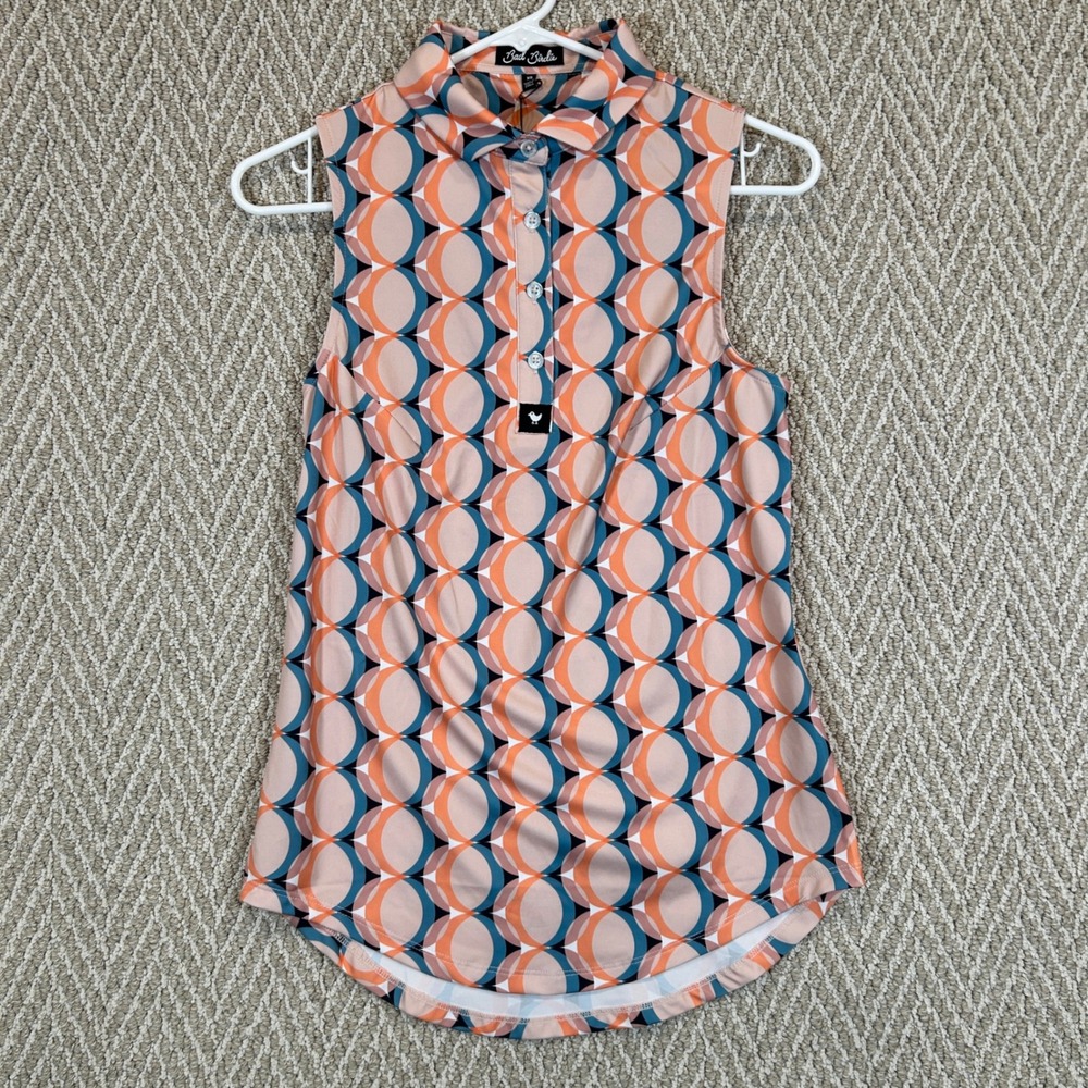 Bad Birdie Shirt Womens XS Orange Kaleidoscope Sleeveless Golf Polo BBWP001